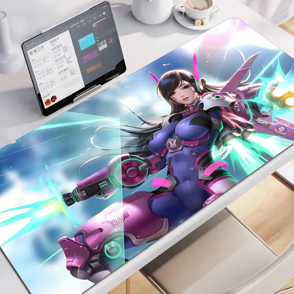 Tapete de Rato XXL Anime Gaming Girl Overwatch 900x400, Tapete de Secretária Suave em Borracha para Portátil, Escritório, Computador e Teclado, Impressão HD