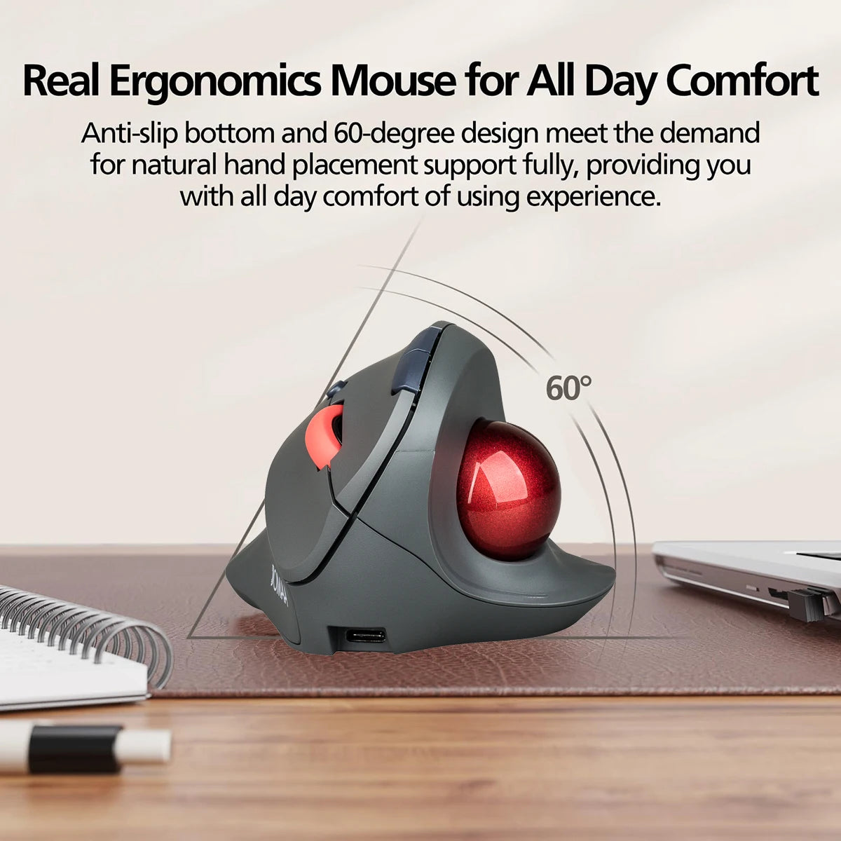 JOMAA Wireless Trackball Mouse Vertical Rechargeable Rollerball Mouse Ergonomic Slient Clikc Gaming Mouse for Windows Computer