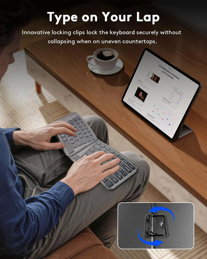 Ergonomic Foldable Bluetooth Keyboard,Split Compact Portable Keyboard for Business Travel,Folding Rechargeable Wireless Keyboard
