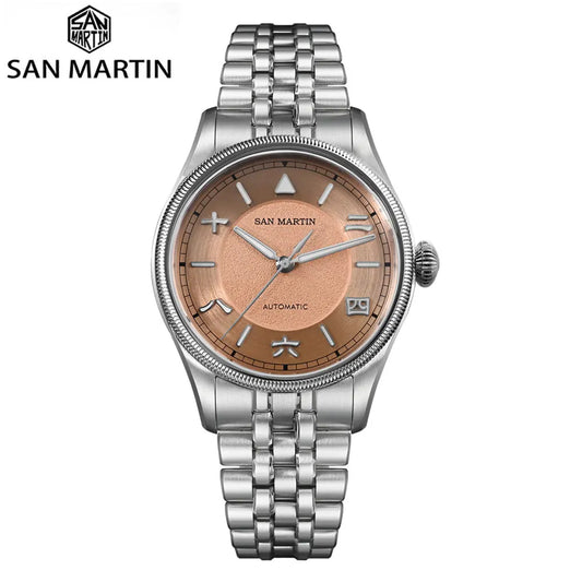San Martin 39.5mm Retro Chinese Characters Indices Dial Men Pilot Watch YN55 100M Waterproof BGW-X1 Luminous SN0033C