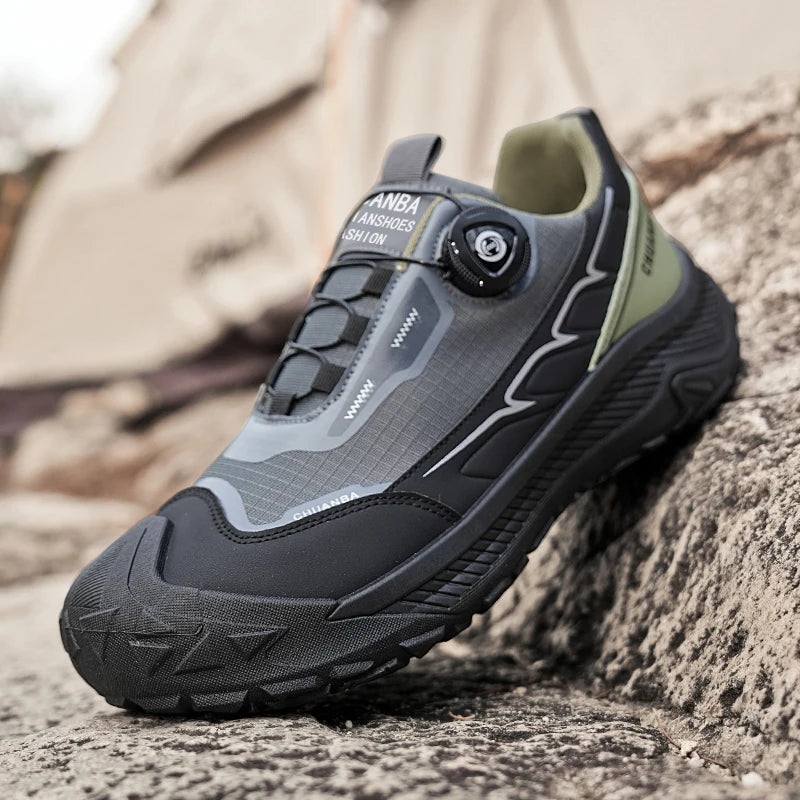 Rotary Buckle Men's Trekking Sneakers Outdoor Platform Hiking Shoes Men Sports Shoes Comfortable Non-slip Climbing Walking Shoes