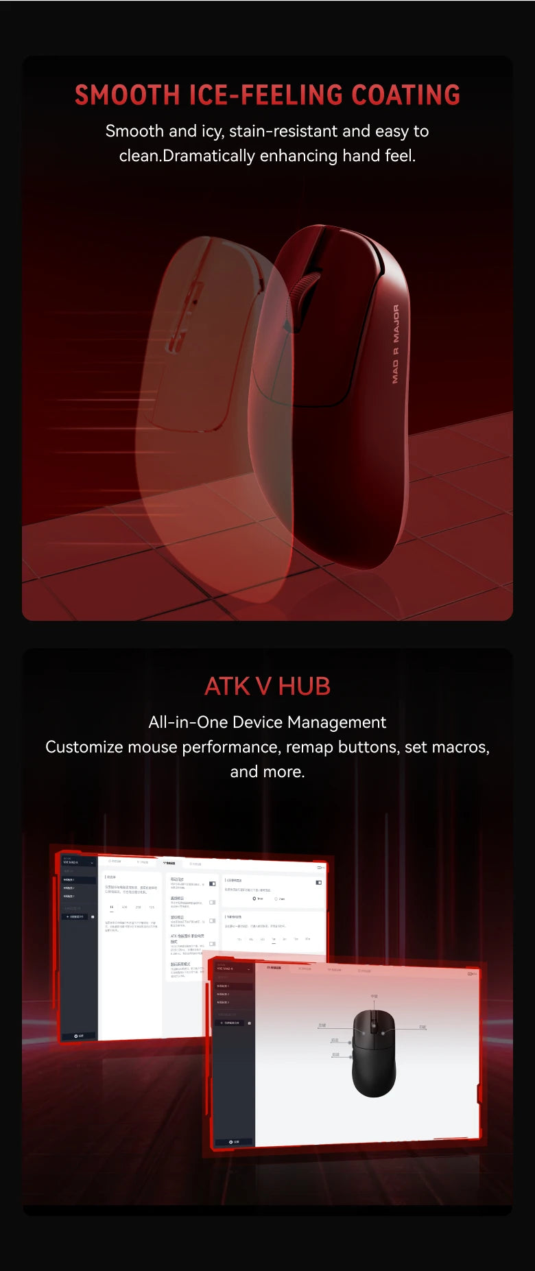 ATK VXE MAD R MAJOR Gaming Mouse 8K PAW3395/3950 Sensor Dual-Mode Wireless Mouse Nonporous Lightweight Ergonomic Mice