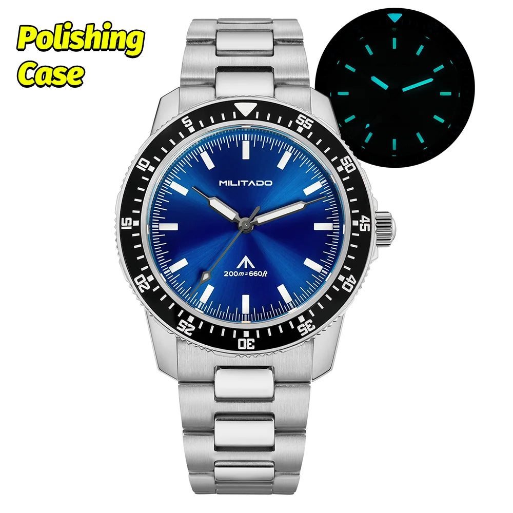 MILITADO  ML25 Quartz Dive Watch VH31 Sweep Second Sapphire Crystal 200M Waterproof BGW9 Lume Ceramic Bezel Men Watch