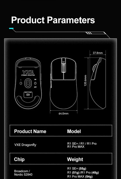 VXE Dragonfly R1 Pro MAX 2.4G WirelessGaming Mouse PAW3395 26000DPI 3-mode Connection with Low Latency Wired Gaming Mouse