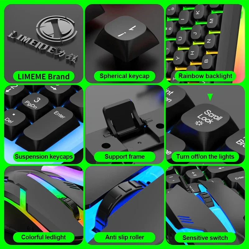 NG GTX350 Set tastiera e mouse gaming per computer e laptop con retroilluminazione, kit gamer LED cablato USB, GTX350 - Nero