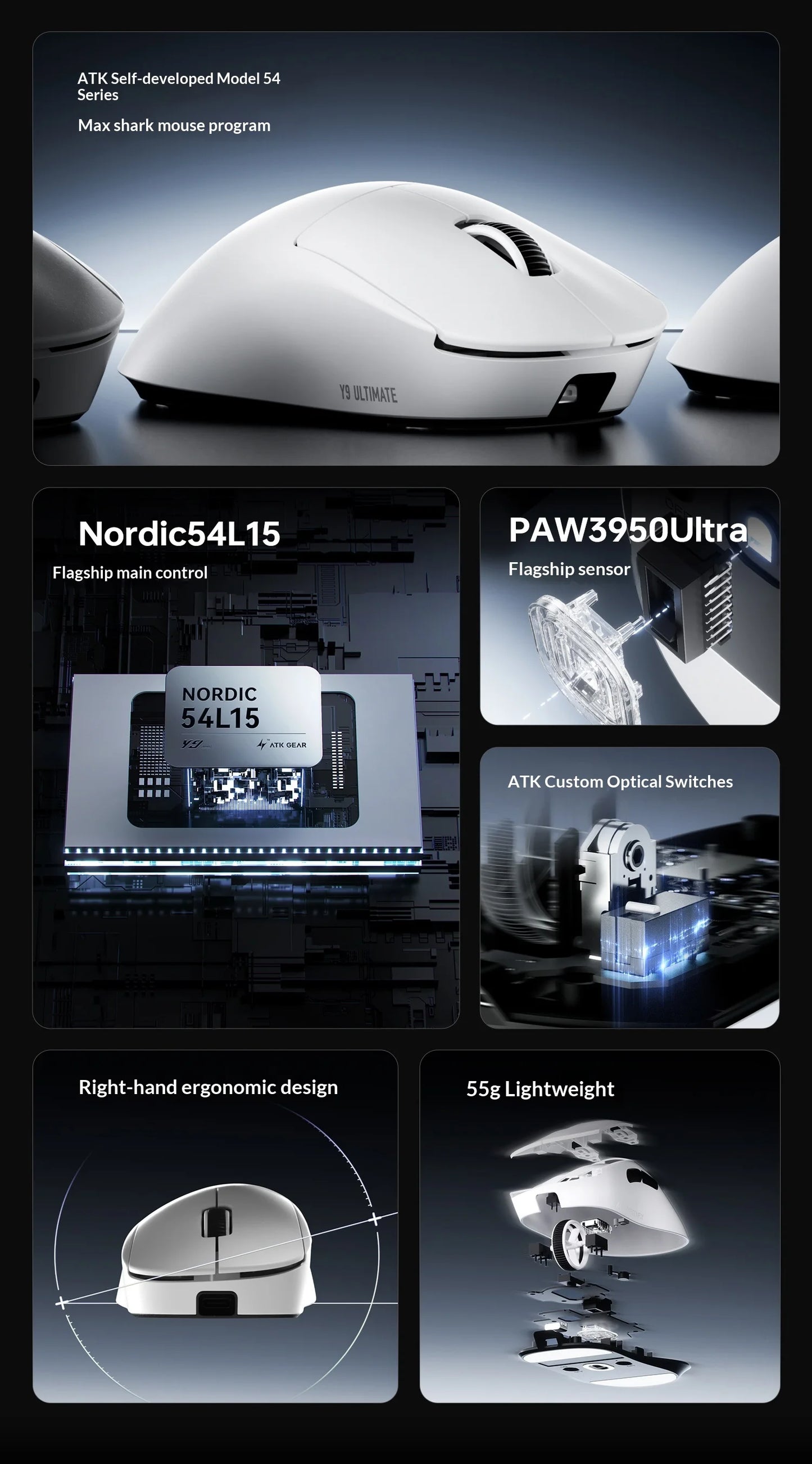 ATK Dragonfly Y9 Wireless Gaming Mouse PAW3950 Ultra Nordic54L15 8Khz High Performance for Computer Office Use Mouse Accessories