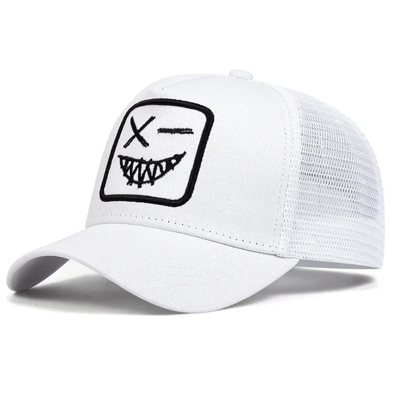 Casquettes de baseball unisexes X à broderie « visage souriant avec dents » – Casquettes de protection solaire pour le printemps et l'été, à porter en extérieur, ajustables, style « trucker » décontracté