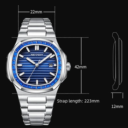 2023 New AOCASDIY Luxury Watch Business Waterproof Male Clock Luminous Date Stainless Steel Square Quartz Men Watch reloj hombre