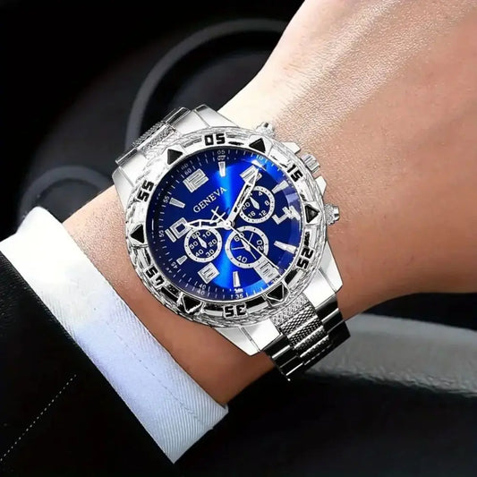 Men’s Luxury Stainless Steel Quartz Watch  Large Dial Business & Casual Wristwatch