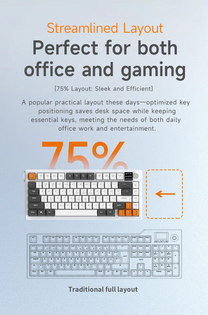 AJAZZ AF82 Office Low Profile Keyboard RGB Wired/Wireless Gaming Keyboard 75% Layout 82 keys 4000mAh Battery for Win/Mac