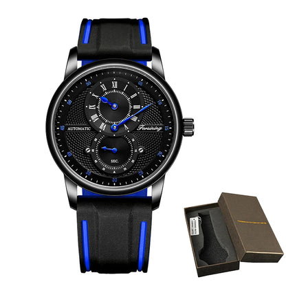 Men Wristwatch Blue White Dial Automatic Transparent Mechanical Watch Silicone Rubber Band Male Sport Clock Relogio Masculino