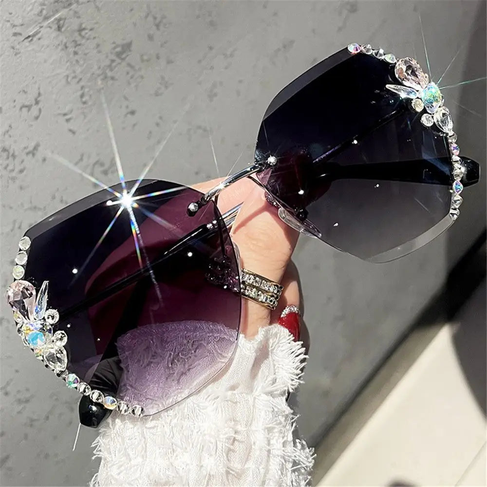 New Borderless Metal Sunglasses Women's Decorative Diamond Sun Glasses Gradient Lens Women Luxury Brand Designers Eyewear UV400