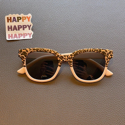 Vintage-solglasögon för barn med leopardmönster, fyrkantiga, UV400, utomhusmode, flickor och pojkar, solskydd, solglasögon för barn