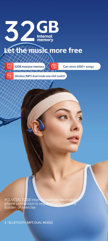 POLVCDG X7 Bone Conduction Headset IPX8 Open Headset Bluetooth 5.3 Swimming with microphone Waterproof 32GB Memory MP3 2024 new