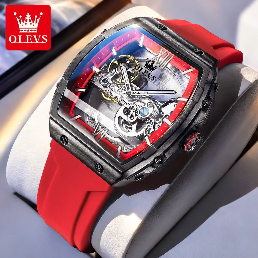 OLEVS 6779 fashion men's watches waterproof Transparent dial silicone tape mechanical watch for man Original brand wristwatch