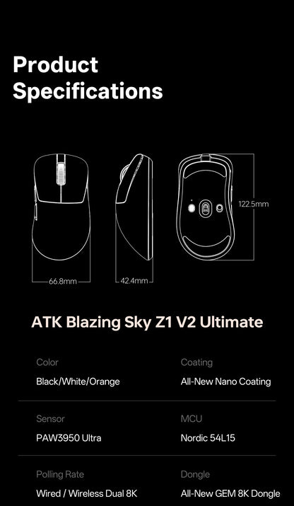 ATK Blazing Sky Z1 Series Wireless Mouse 8K Dual Mode PAW3950 Ultra Gaming Mouse Lightweight Low Delay E-sports