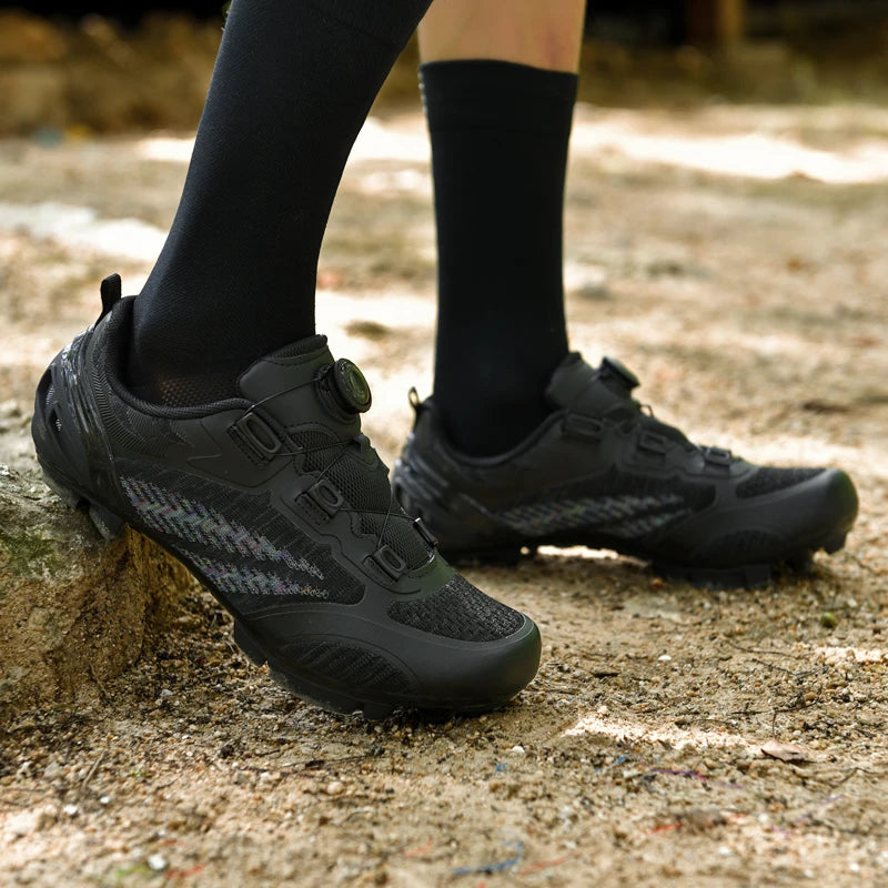 Zapatillas de ciclismo MTB para hombre y mujer T03 moradas, transpirables, de velocidad, con autocierre, para ciclismo de carretera, deporte al aire libre, competición y entrenamiento
