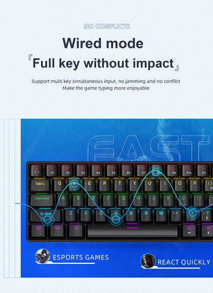 61 Keys Mechanical Keyboard Wired,APAYADO K61 RGB 60% Portable Mini Keyboard Black,White, Red/Blue Switch for Gaming