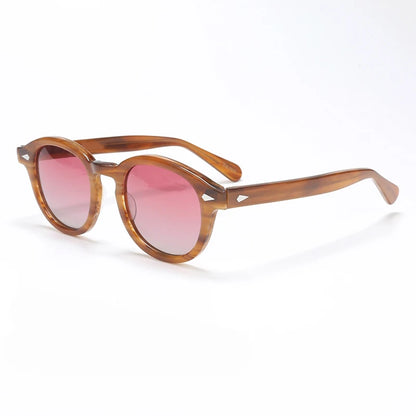Polariserade solglasögon för män och kvinnor, Johnny Depp-inspirerade solglasögon i Lemtosh-stil, retro, runda, acetatbåge, UV400-glas, Oculos