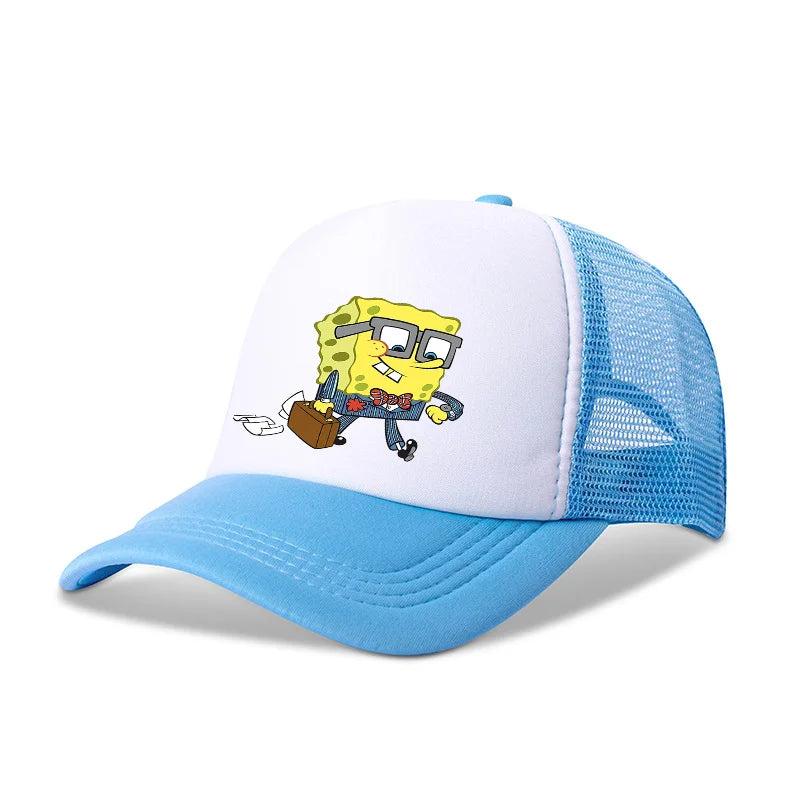 Sød SpongeBob-baseballkasket i anime-stil, rund, til børn, drenge, piger og voksne, til sport og fritid, med solskærm, justerbar, film- og tegneseriefigur, med skygge og netforing