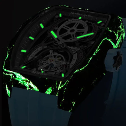 BONEST GATTI Men Automatic Mechanical Watch Skeleton Dial Sapphire Crystal Fluororubber Strap Waterproof Luminous Business watch