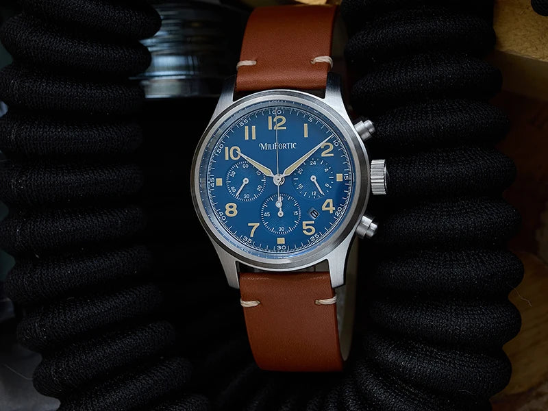 Milifortic 39MM Men's Solar Chronograph M069 Sapphire Crystal VS75 Stainless Steel Case Military Style Quartz Wristwatches