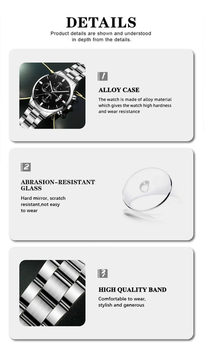 Montre homme tendance, montre-bracelet à quartz de luxe avec calendrier, montres d'affaires, montre pour homme, bracelet pour homme