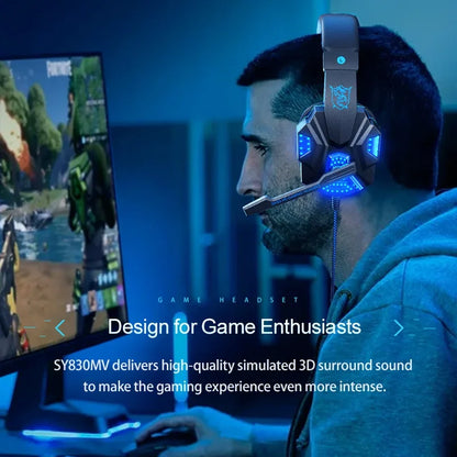 HOMEFISH SY830MV RGB Gaming Headset with Microphone Over-Ear Wired Headphones Drivers Lightweight for PC PS5 Xbox Switch