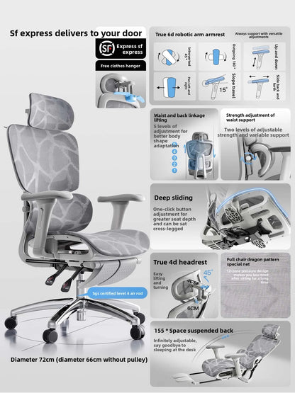 Ergonomic Office Chair Comfortable Long Sitting Home Gaming Computer Recliner Nap Chair Adjustable Height Lumbar Support Swivel