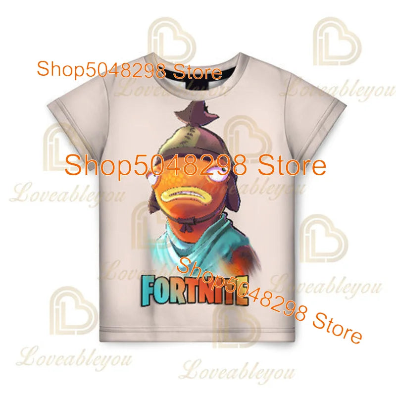 Camiseta infantil de verano Cartoon Fortnite con estampado 3D, para niños y niñas, streetwear para adultos y niños, camiseta divertida de cuello redondo