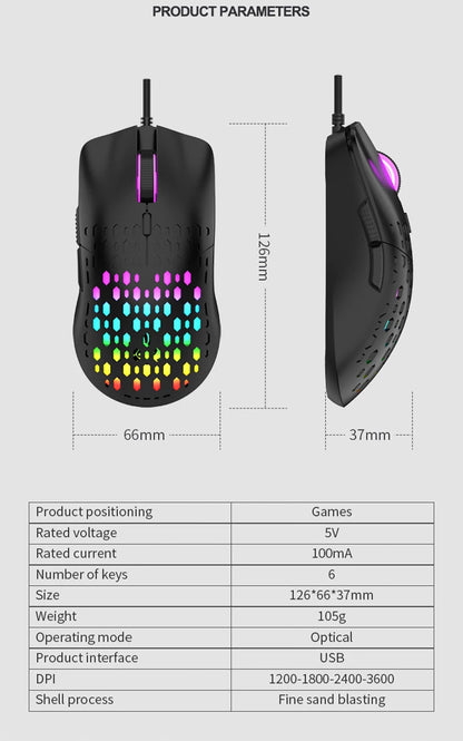 OnePlus G701 Wired 6 Keys Mouse Honeycomb Perforated Colorful Lighting Gaming And Office For Microsoft Windows Apple IOS System