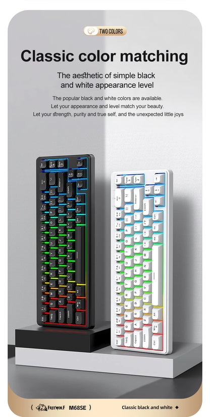 FREEWOLF M68SE Tastatur mit mechanischem Tippgefühl, 68 Tasten, Mini, kabelgebunden, kompakt und leise, für Laptops, Gaming und Bürogebrauch