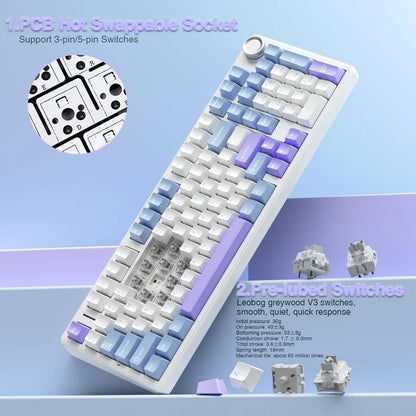AULA F99 PRO Wireless Gaming Mechanical Keyboard 99 Keys Hot Swappable Gasket Structure 96% 8000mAh Battery Keyboard with Knob