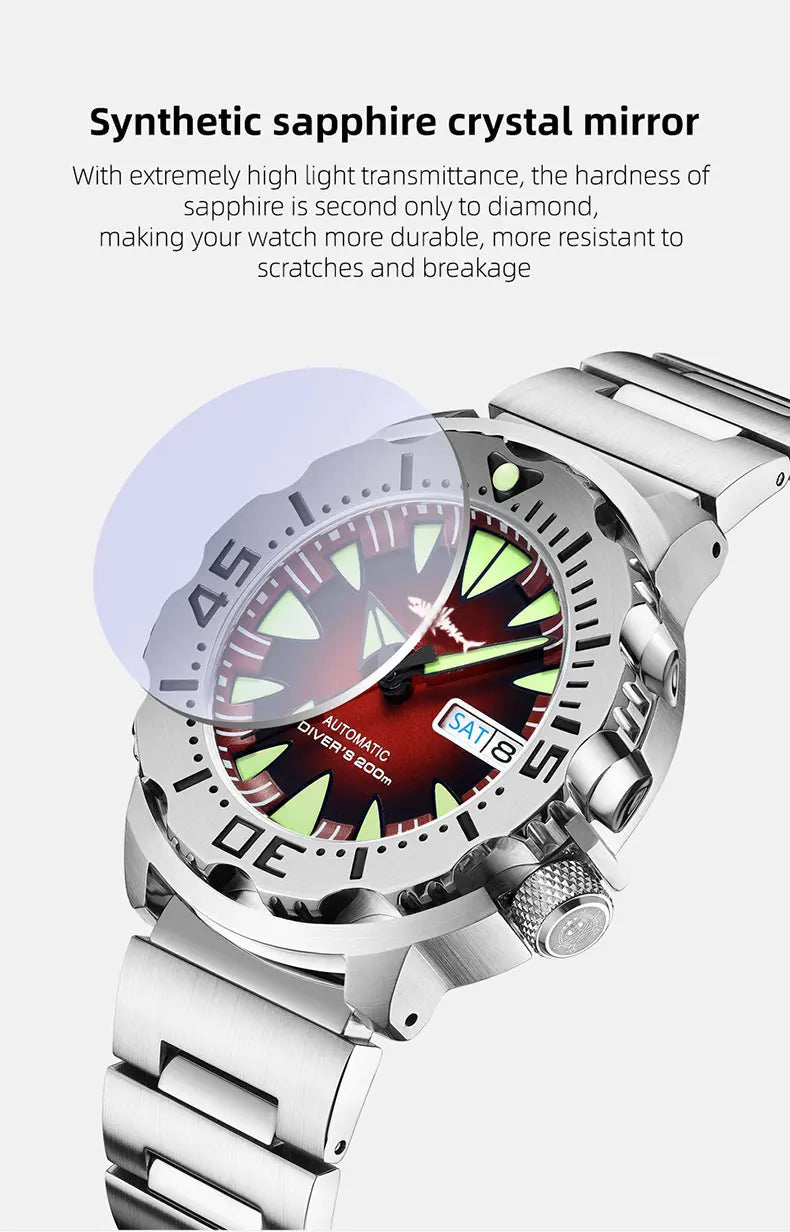 HEIMDALLR V2 Monster Men's Automatic Diver Watch Sapphire Crystal 20Bar Waterproof NH36A Snowflake Blue Dial Mechanical Watches