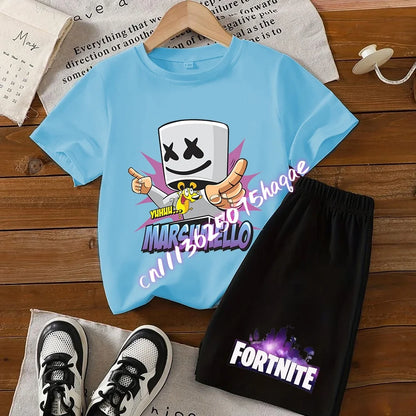 Fortnites Kids T Shirt Shorts Set Cartoon Figure Printed T Shirts Children Tops Summer Casual Sportswear Kids Boys Clothing
