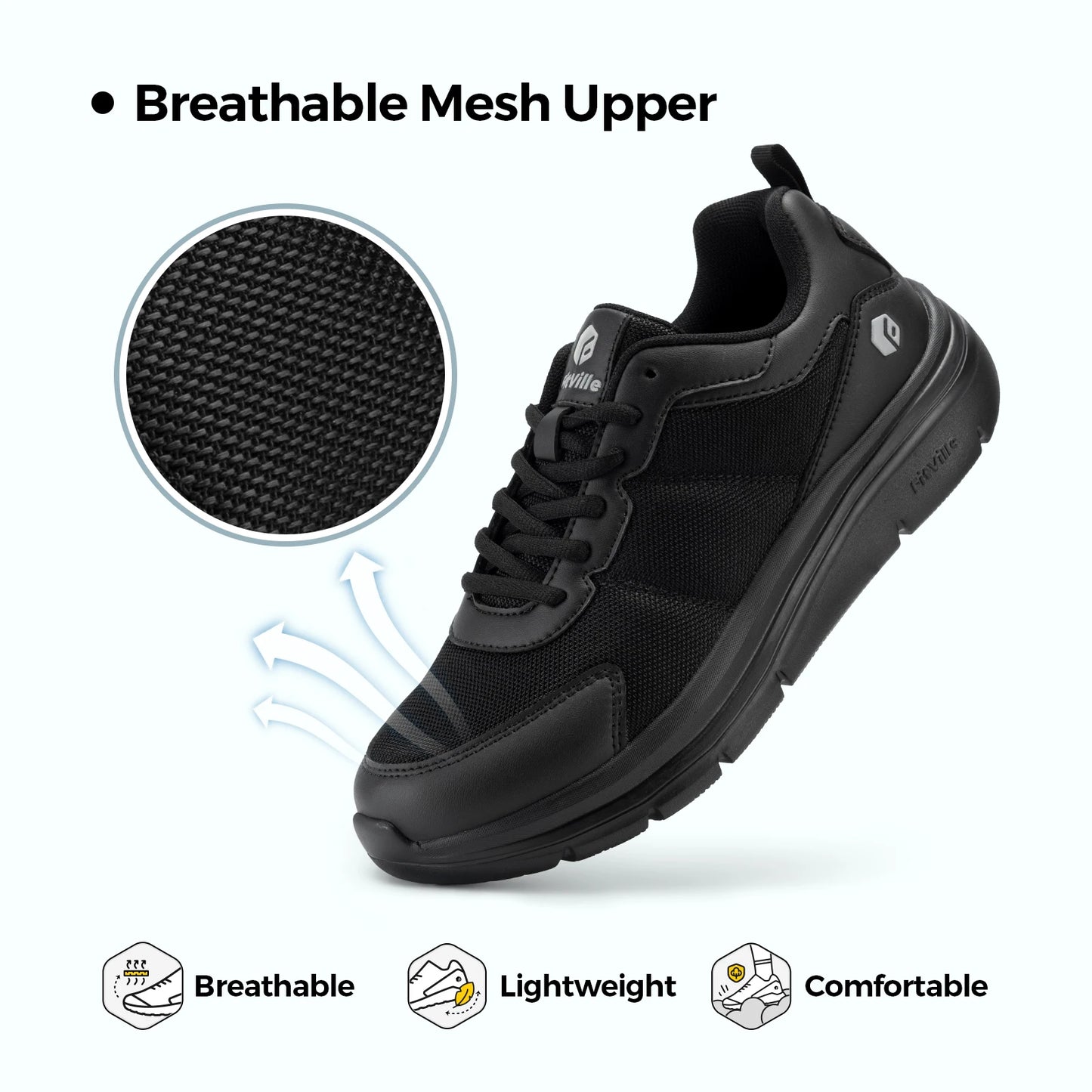 FitVille Men's Walking Shoes Wide Width Max Cushioning Lightweight Sneakers Sport Shoes for Plantar Fasciitis Pain Relief