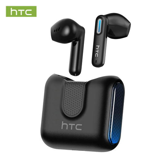 Słuchawki douszne HTC NE49 Bluetooth 6.0 True Wireless – słuchawki gamingowe z głębokim basem Hi-Fi, wodoodporne słuchawki douszne Bluetooth o stopniu ochrony IPX5, bezprzewodowe słuchawki douszne o niskim opóźnieniu