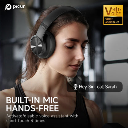 Picun B8 Bluetooth Headphones 120H Playtime Headset Wireless Bluetooth 3EQ Mode Low Latency Hands-Free Calls Over Ear Headphones