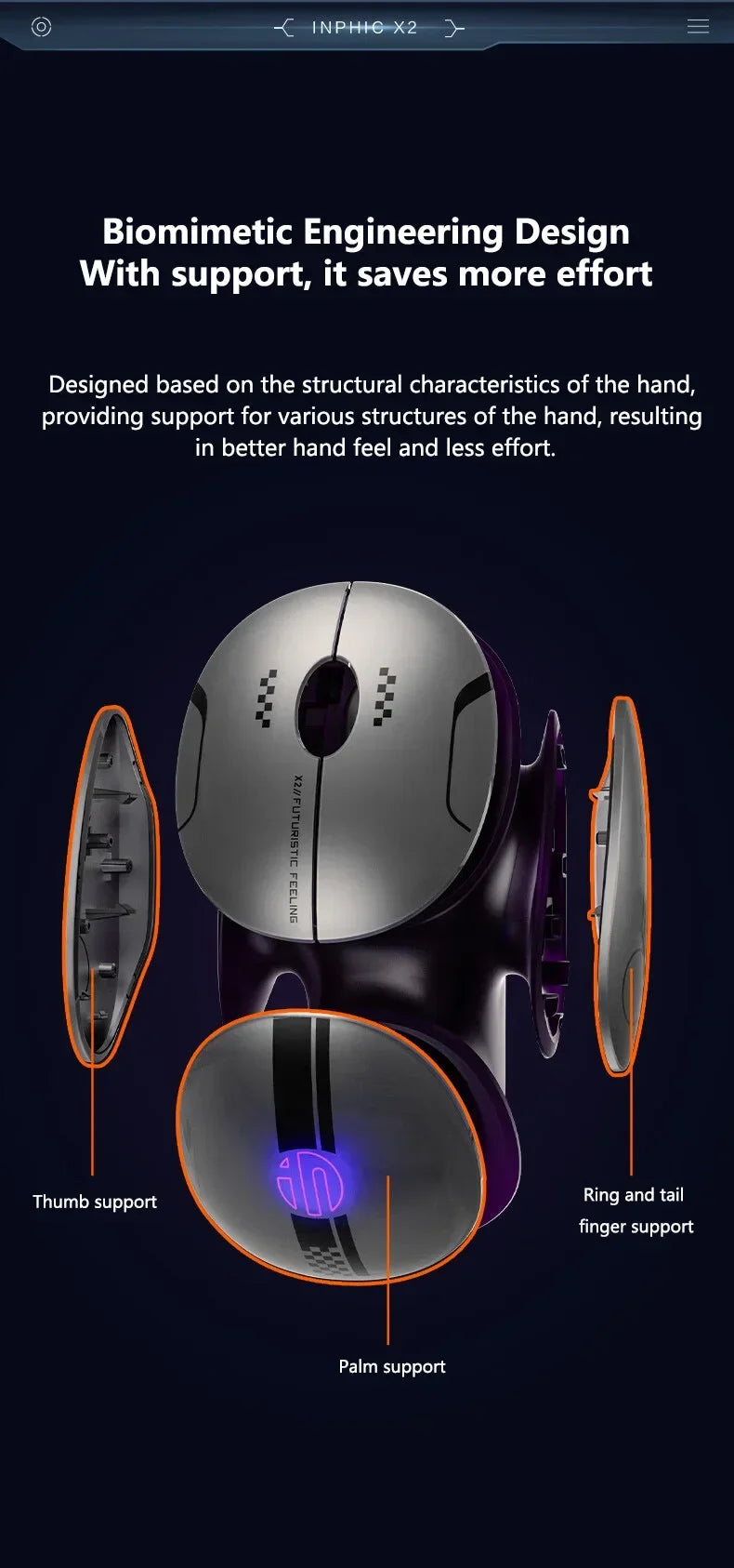 Inphic X2 Tri-Mode Metal Bluetooth Wireless Mouse Silent Rechargeable E-Sports Backlight Gaming PC Laptops Accessories Gift