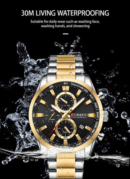 CURREN Quartz Chrono Sport Watch Brands for Men - Stainless Steel Bracelet and Multifunctional Dial