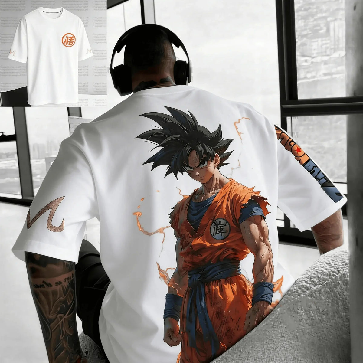 Tricou vintage pentru bărbați cu motiv anime „Goku rănit în bătălia de vară din Dragon Ball”, din bumbac pur, casual, lejer, sportiv, pentru uz zilnic