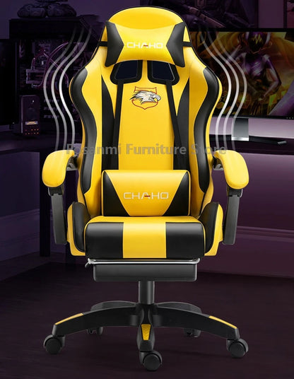 Fosanmi Gaming Chair with Footrest & Headrest, Ergonomic Leather Racing Chair, Swivel Computer Gaming Chair with Adjustable Armrests for Office