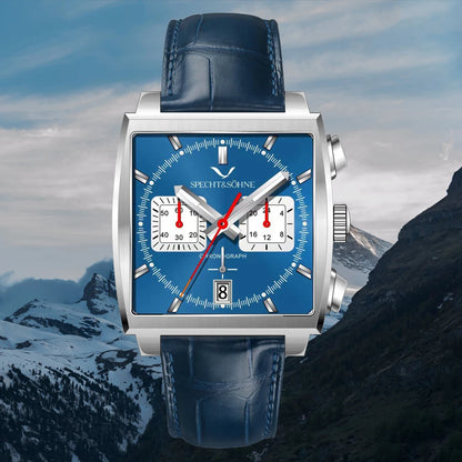 2024 Specht & Sohne New Classic Men's Quartz Watch Blue Color Stainless Steel Japan VK63 Movt Genuine Leather Montre Homme 39MM