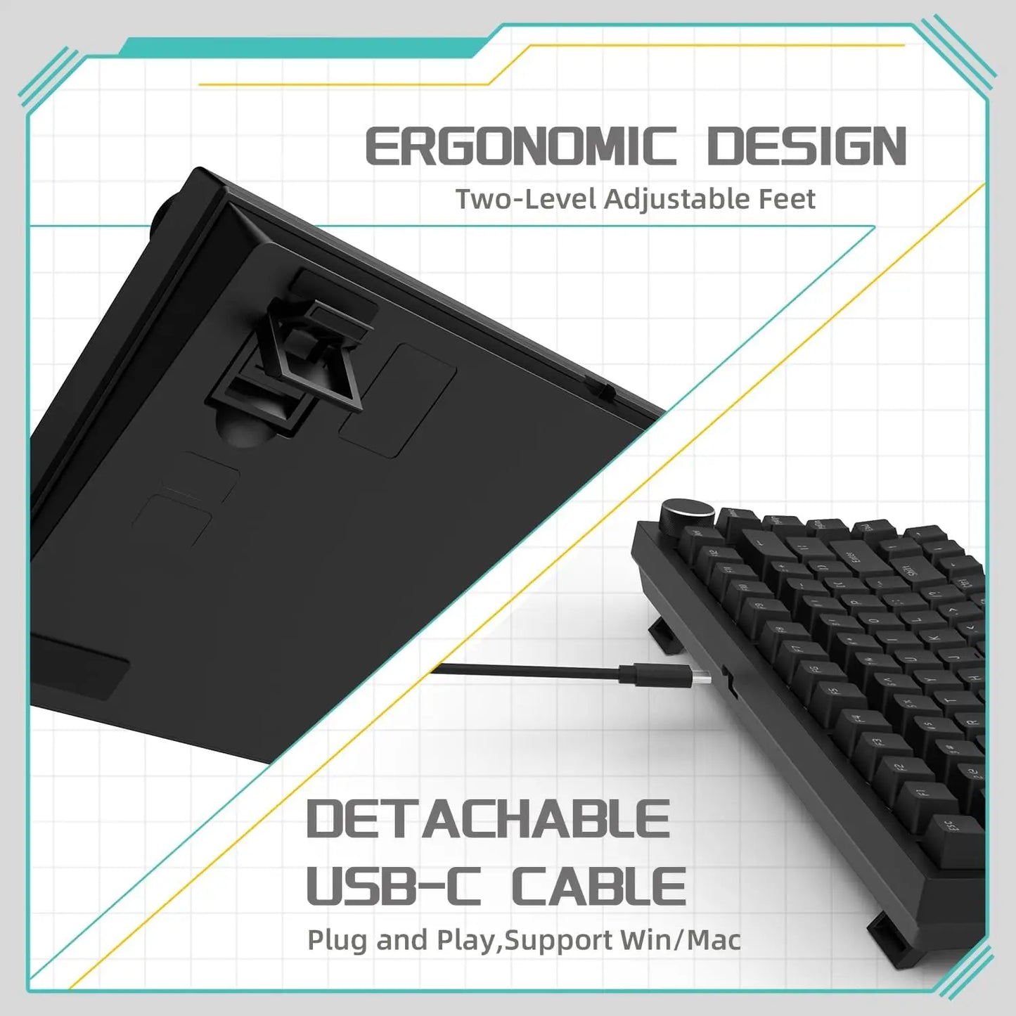 Ajazz AK820/AK820Pro Gaming Mechanical Keyboard Bluetooth 2.4G wireless/wired with hot-swappable volume buttons