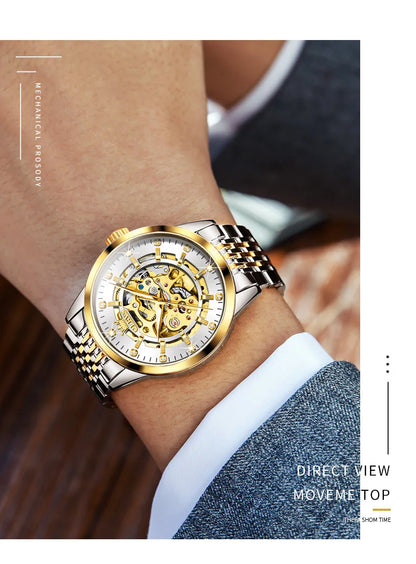 OLEVS 9920 Original Skeleton Men's Watches Solid Stainless Steel Waterproof Luminous Man Watch Luxury Automatic Mechanical Watch