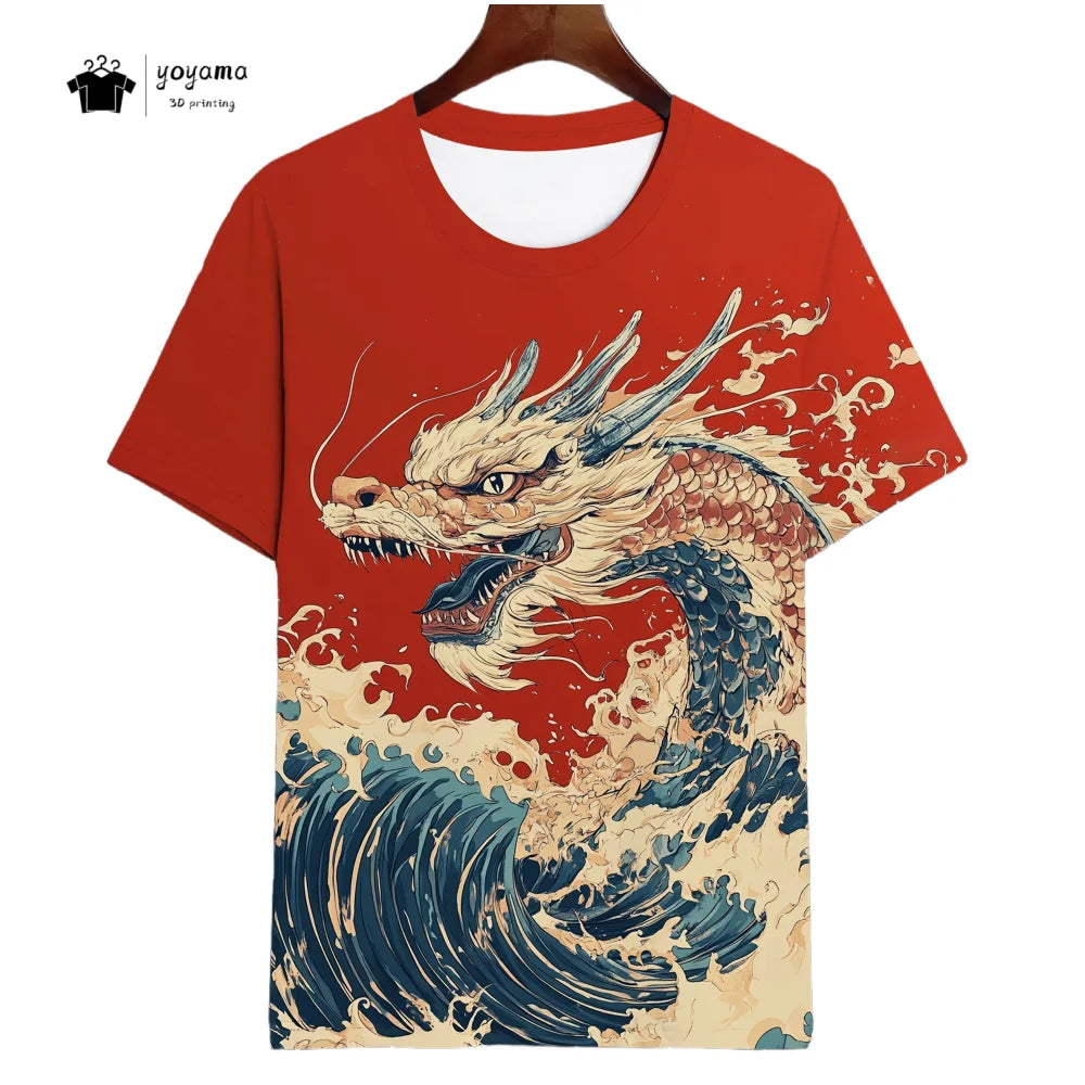 Men's t-shirts Dragon Pattern Short Sleeve Tee Fashion Street O-Neck Top Trend Animal 3D Printing Loose Versatile Men's Clothing