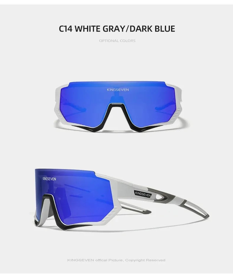 KINGSEVEN Cykelsolglasögon med UV-skydd för män och kvinnor, cykelglasögon, UV400, polariserade, fiske, cykling, klättring, stor ram, sportglasögon
