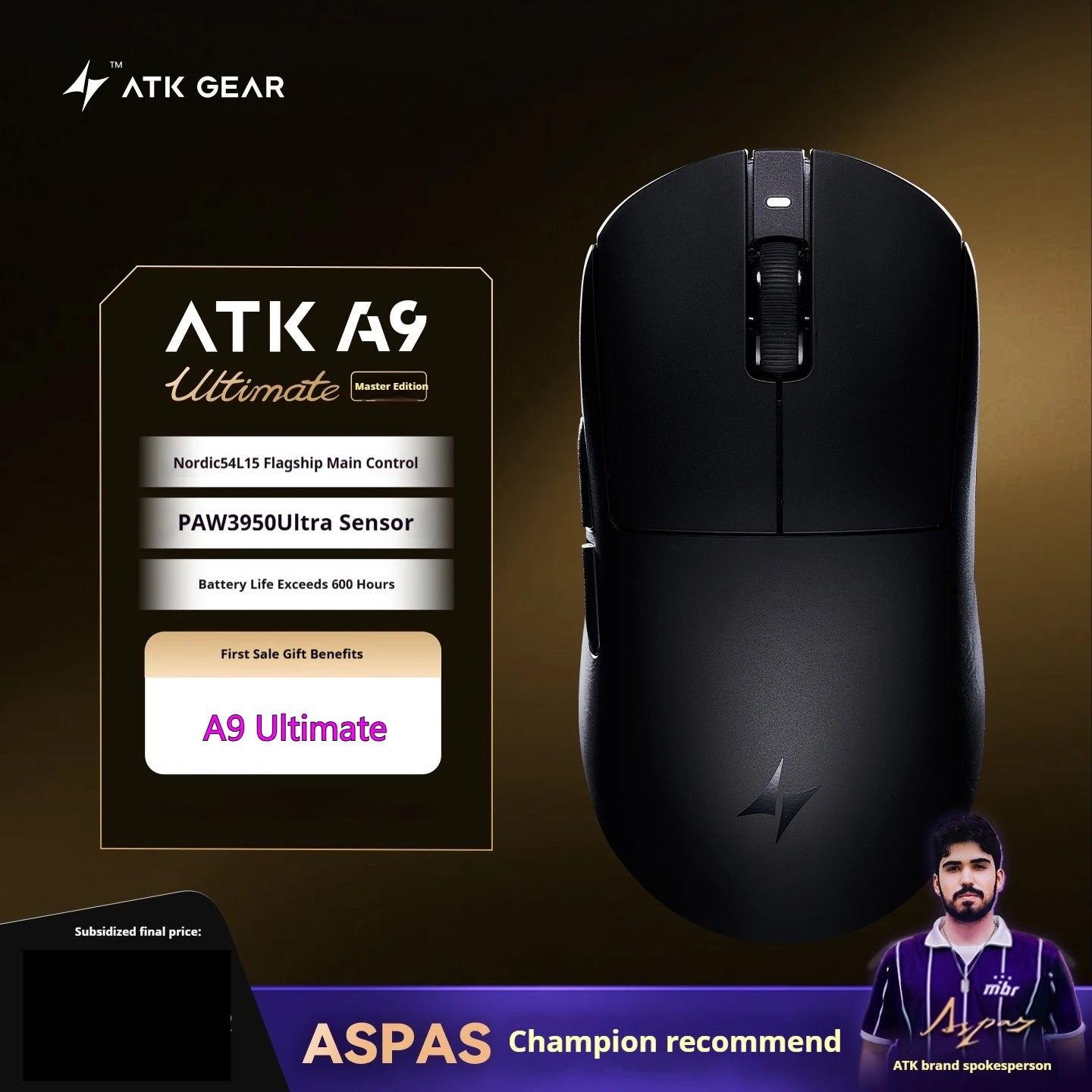 ATK  A9 Plus Gaming Mouse Wireless A9/A9 SE/A9 Pro Tri Mode 8K Gaming Mouse Lightweight A9 Ultimate E-sports PC Gift Customized