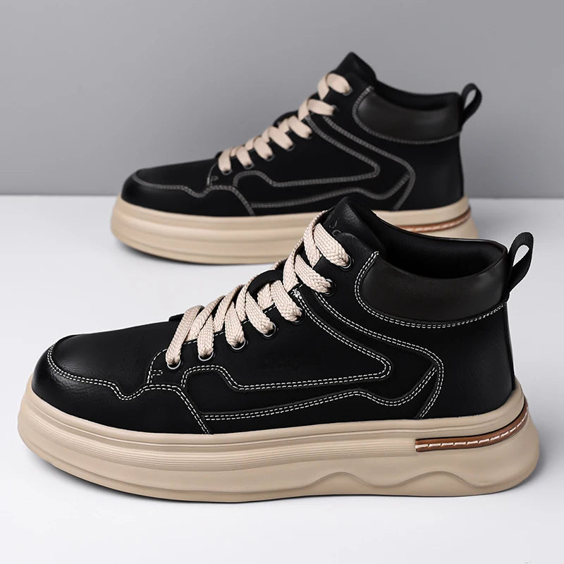 2026 New Mens Genuine Leather Walking Shoes Fashion Outdoor Thick Bottom Antiskid Vulcanized Shoes Comfy Casual Leather Flats