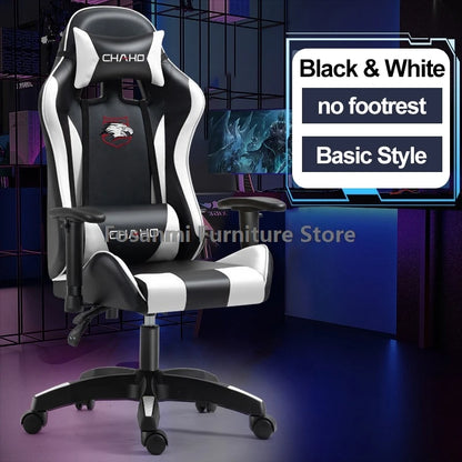 Fosanmi Gaming Chair with Footrest & Headrest, Ergonomic Leather Racing Chair, Swivel Computer Gaming Chair with Adjustable Armrests for Office